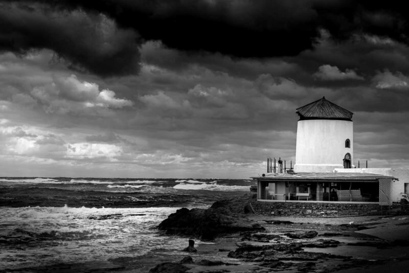Old windmill in the island of Skyros -Greece. Nowdays works as coffe or bistro shop mostly during summer time.